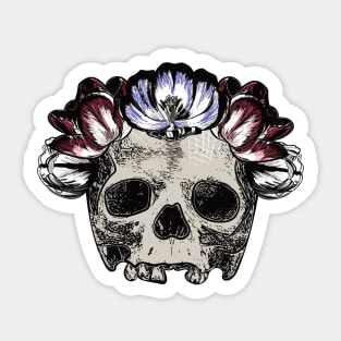 Skull with Tulip Flower Crown - CreateArtHistory Sticker